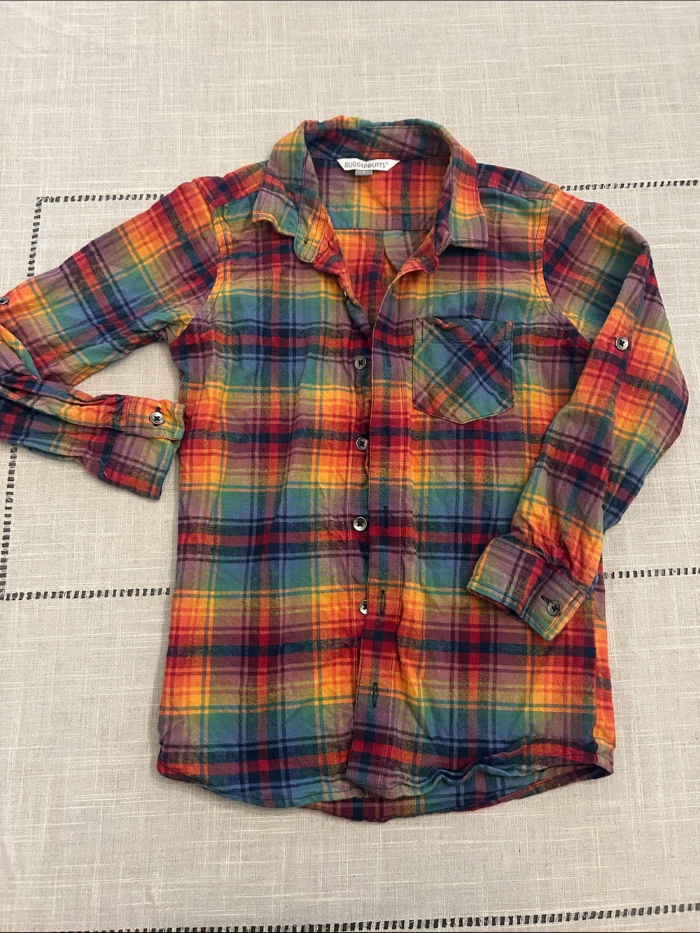Youth Multicolor Plaid Button-Down Shirt - Bright Plaid
